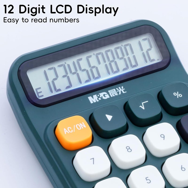 MG Mechanical Switch Calculator, 12 Digits, Large LCD Display and Big Buttons, Cute Green Desktop Calculator for Office, Home, School (Battery Included) - Image 3